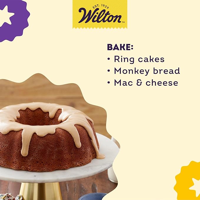 Wilton Gold Non-Stick Fluted Tube Pan, Stainless Steel, 9.49 in. | Non-Stick Steel with Scratch-Resistant Coating, Resists Warping, Dishwasher Safe, Perfect for Bundt & Fluted Tube Cakes