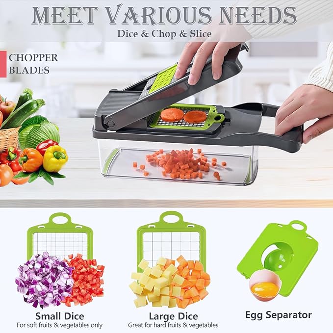 Vegetable Chopper Mandoline Slicer Home Kitchen Appliance Essential Gadget | Pro-Series Veggie Cutter with Container for Food Onion Fruit Salad Potato Christmas Gift House Cooking Supply Tool