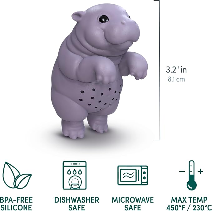 Genuine Fred SIP'OPOTAMUS Baby Hippo Tea Infuser – Moo Deng Inspired Design - Loose Leaf Tea Strainer - BPA-Free Silicone - Dishwasher Safe - Cute and Functional Gift