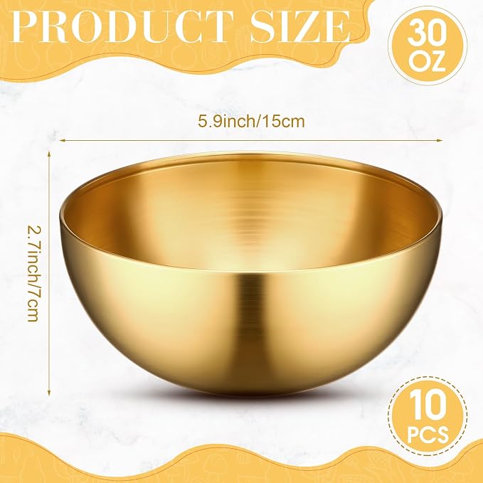 Nuogo 10 Pcs 5.9 Inch Gold Bowls Stainless Steel Esthetician Facial Bowls | Multi-use for Spa Facials Baking Serving, Christmas Wedding Decor, Professional Mixing Prep, Salad Fruit Candy Display Bowls