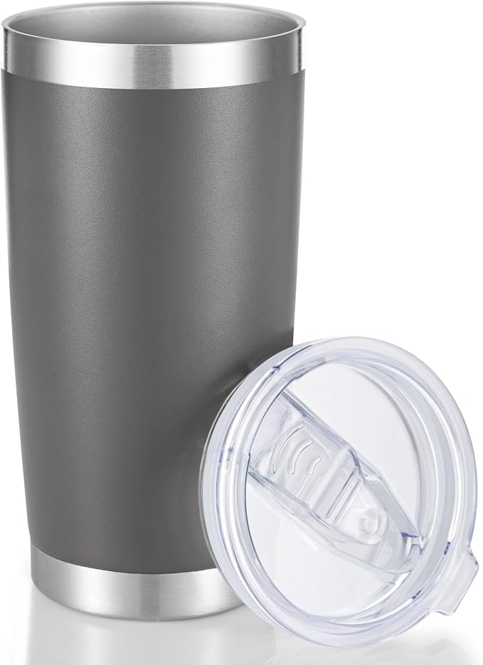 20 oz Tumblers Stainless Steel Tumbler with Lid, 1 Pack | Gray, 20oz Insulated Coffee Mug, Double Wall Vacuum, Powder Coated Cup, for Hot and Cold Drinks