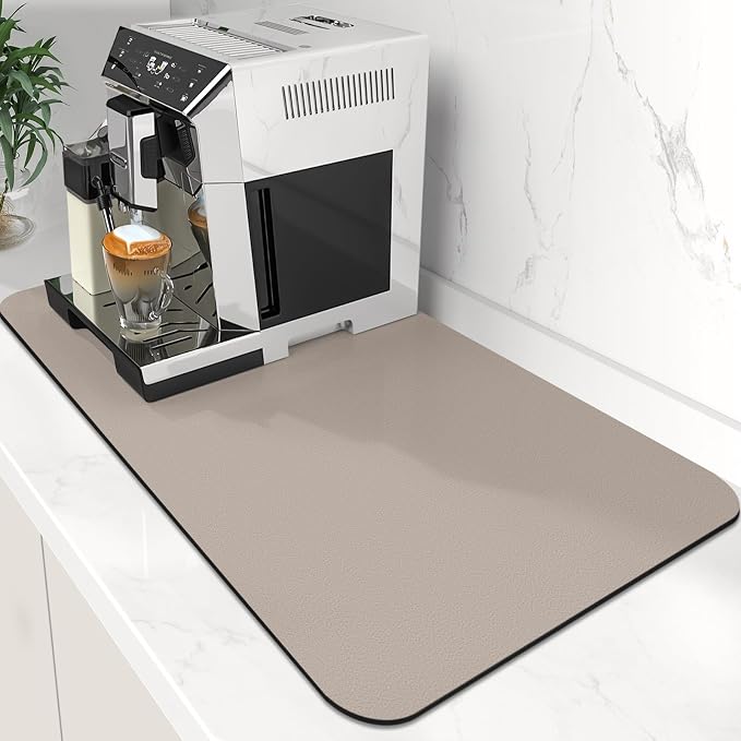 Coffee Mat Super Absorbent Dish Drying Mat Coffee Bar Mat 16"x 24", Khaki | Match with Coffee Machine Accessories Large Drying Mats for Kitchen Counter