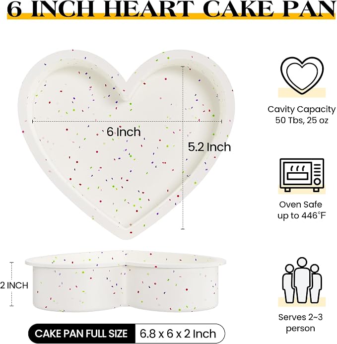6 Inch Small Heart Shaped Cake Pans Silicone for Baking, 2 Pcs | Nonstick, Easy to Clean, BPA-free, Heat Resistant up to 446℉, Durable