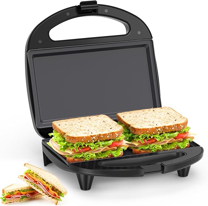 OSTBA Panini Press Sandwich Maker, 2-Slice Grilled Cheese Maker | 750W Heating with Nonstick Flat Plates, Indicator Lights, Cool-Touch Handle, Cord Wrap Storage and Easy-Clean Design
