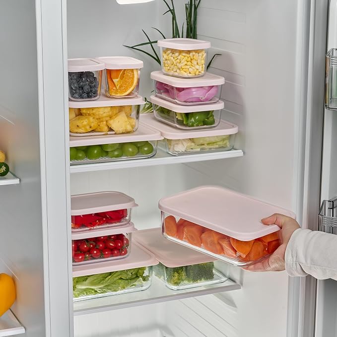 Glass Food Storage Containers with Lids — 12 Piece — 17.6 oz Glass with BPA-Free Leakproof Stackable Lids — Microwave, Oven & Dishwasher Safe — Ideal for Meal Prep & More - Berry Blush