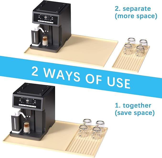 Golener Coffee Bar Mat Set, Silicone Coffee Mat with Raised Edges, 24"x16" | Coffee Mat for Countertop, Waterproof Coffee Station Mat, Dish Drying Mat Under Rack, Heat Resistant Coffee Machine Mat,Beige