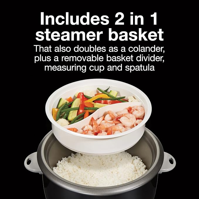 Proctor Silex Rice Cooker & Food Steamer, 30 Cups Cooked (15 Cups Uncooked) | Includes Steam and Rinsing Basket , Measuring Cup & Spatula | Easy 1 Touch Controls | Black | 37555MN