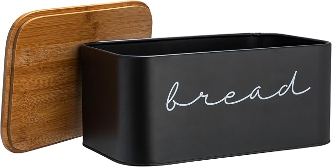 Bloomingville Metal bread Bin with Bamboo Lid, Black (Pack of 3)