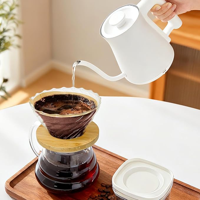 Gute Glass Pour Over Coffee Dripper with Bamboo Stand & Handle,1-4 Cups | Spiral Inner Design,Heatproof Glass,Detachable Bamboo Base,With Handle,Rinse Clean in 1Min,Fits Most Mugs & Thermoses