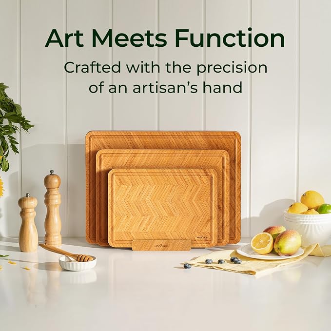 Keechee Bamboo Cutting Board, Reversible Wood Cutting Boards for Kitchen with Juice Grooves, Atelier Collection Handcrafted Large Serving Tray, Luxury Housewarming Wedding Gifts for New Home