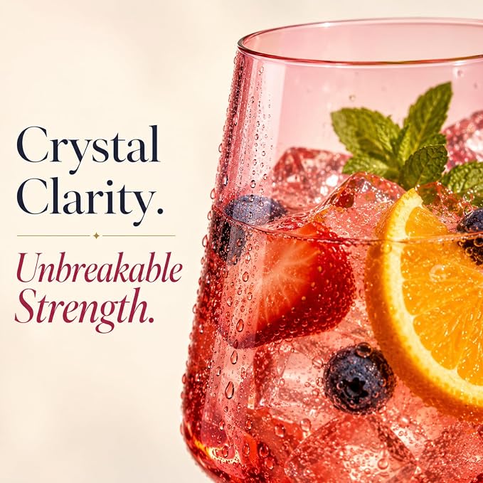 European Style Plastic Crystal Unbreakable Stemmed Wine Glasses | Set of 12 | Acrylic Glasses Tritan Bright Colors Shatterproof BPA-free, Outdoor, Pool, Indoor, Hand Wash 17oz Gift, Everyday & Holiday
