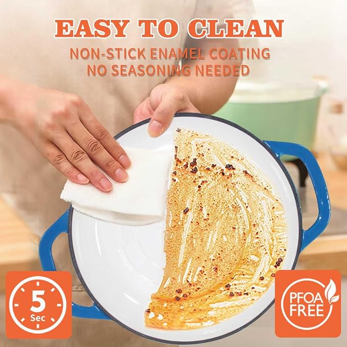 Enameled Cast Iron Dutch Oven for Bread Sourdough Baking, 6 Quart Bread Loaf Pan with Lid for Stews, Roasts, Blue