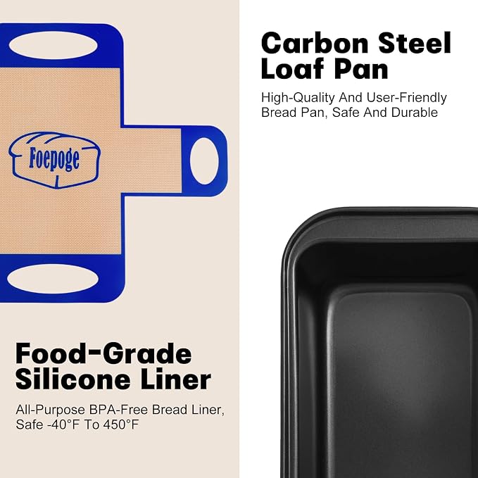 Loaf Pan with Liners Set: Nonstick 9 x 5 Inch Bread Pan for Homemade Baking | 2-Pack for Homemade Oven Baking - Rectangular Baking Tray for Kitchen Home Baker Make Sourdough Banana Sandwich 9x5 Brioche