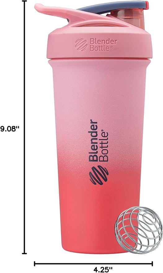 BlenderBottle Sport Sleek Insulated Shaker Bottle 25 oz Flamingo Gradient
