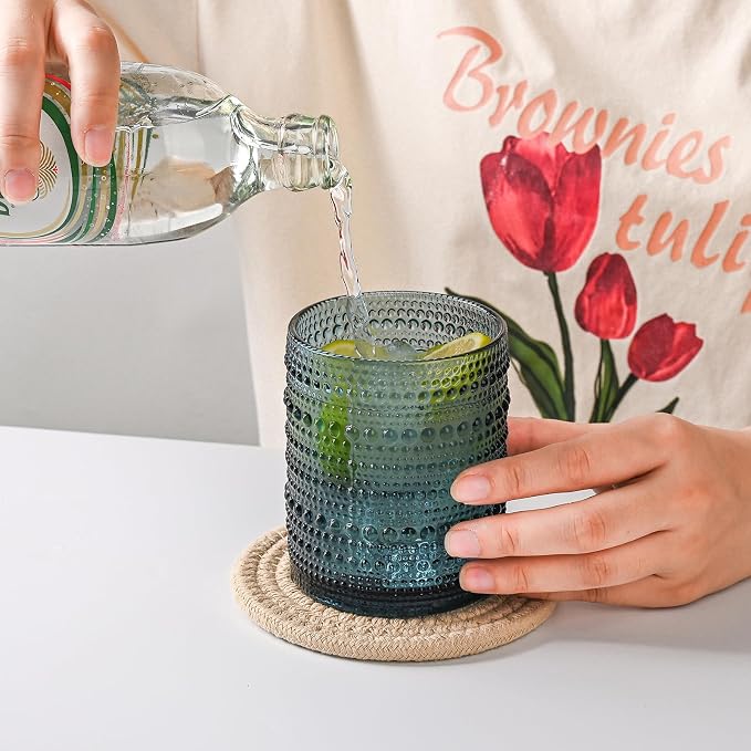 ZMOWIPDL 12oz & 15oz Hobnail Drinking Glasses,Colored Glass Cups Set of 8 | Vintage Highball Glassware，Kitchen Drinkware，Embossed Water Tumbler,for Beer,Cocktail,Whiskey,Juice,Various Mixed Drinks