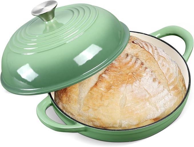 Enameled Cast Iron Dutch Oven for Bread Baking, 6 Qt Sourdough Dutch Oven With Lid, Cast Iron Bread Oven with Dome Lid (Pistachio Green)
