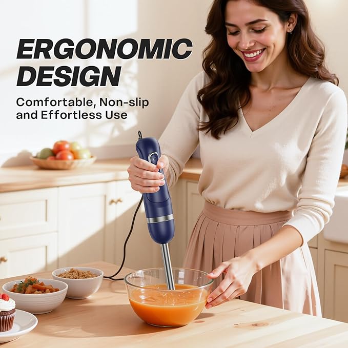 Turelar Immersion Blender Corded 400W, 2 Speed, Emulsifier, Blend, BPA-Free | Hand Blender Stick Mixer, Ergonomic Handle, Stainless Steel Blades, Effortless Blending for Soup, Smoothies, Puree, Baby Food