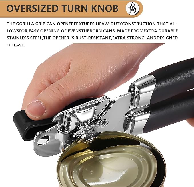 Can Opener Manual Heavy Duty | Hand Held, for Seniors with Oversized Turn Knob, Soft Grip Sharp Blade, Solid Steel Hand Manual, for Kitchen & Camping