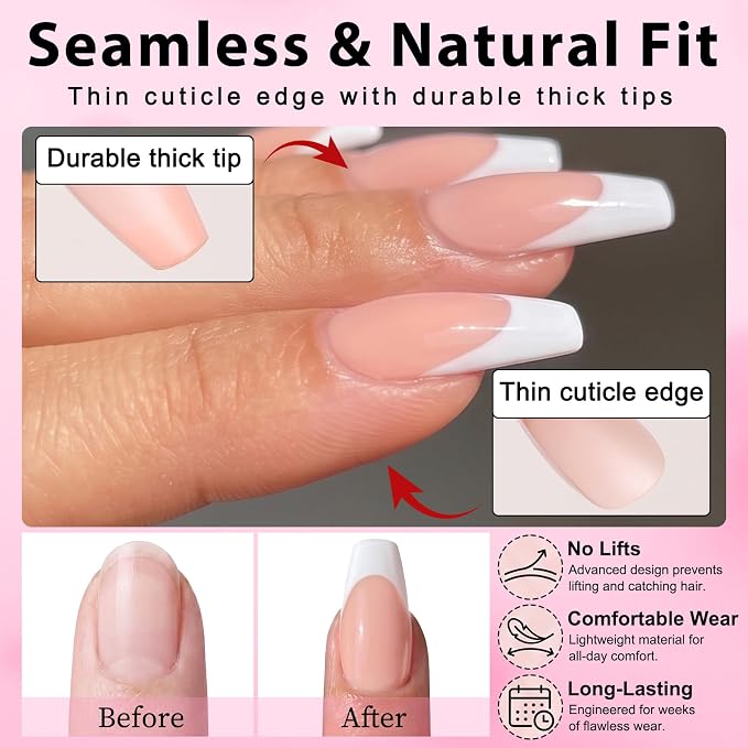 240pc Medium French Tip Press on Nails Coffin Fake Nails with Glue Tabs | Medium Nails Press ons Coffin Glue on Nails Nude Acrylic Nails Stick False Nail Artificial Fingernail for Women Girls