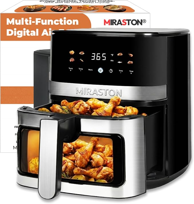 5.8QT Compact Air Fryer, Stainless Steel Oven with Clear Window | QUICK & SAFE: large air fryer perfect for small family; BPA-free stainless steel build for healthy cooking, Gift Box Included