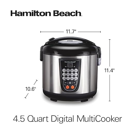 Hamilton Beach Digital Programmable Rice Cooker & Food Steamer | 20 Cups Cooked (10 Cups Uncooked) | 14 Pre-Programmed Settings | PFAS-Free Nonstick Pot | Steam Basket | Stainless Steel