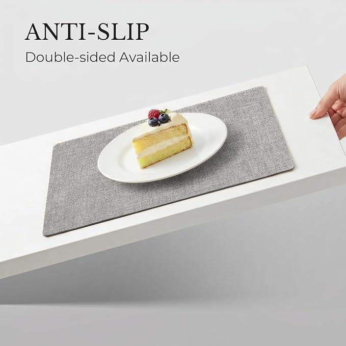 Romanstile Vinyl Placemats Set of 4, Reversible Faux Leather Heat Resistant Wipeable Table Mats, Waterproof Washable Non-Slip Table Placemats for Dining/Kitchen/Outdoor (Grey Light Grey, 12" x 17")