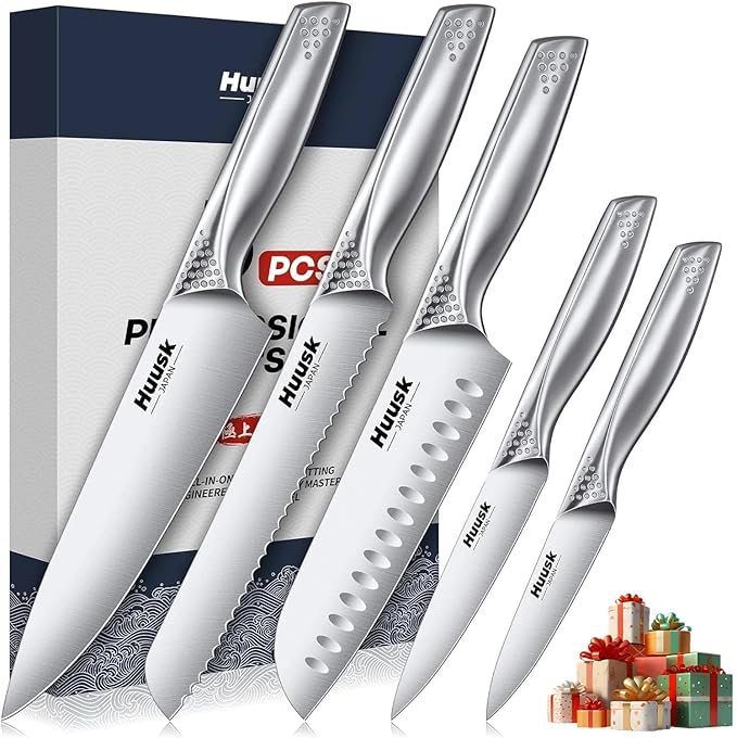 Huusk Japanese Chef Knife Set - 5 Piece Kitchen Knife Sets | Professional Ultra Sharp Chef Knives Set with Ergonomic Handle, Ideal Gifts for Men and Women