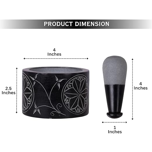 Mortar and Pestle, Made of Heavy Duty Polished Hard Stone, Natural Stone Grinder for Spices, Pastes, Herbs, Seasoning etc. (Nirvana, Normal)