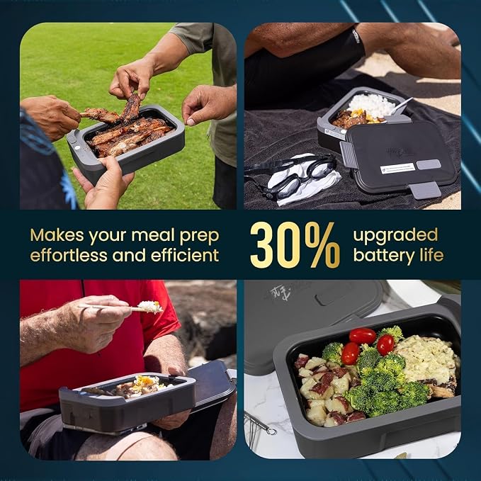 PLUS Self-Heated Cordless Lunch Box & Food Warmer, Sky | Removable Battery Powered, Child Safe, Portable & Compact, Ideal for Travel, Jobsite, Picnics, School & Outdoor Recreation