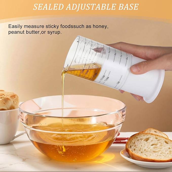 6 Pcs Adjustable Measuring Cup Set 1 Measure Cup 5 Measure Spoon | Kitchen Measuring Baking Tool, 1 Cup Measuring Cup for Peanut Butter, Liquid, Dry, Semi Solid Ingredient, Home Cooking Gadget