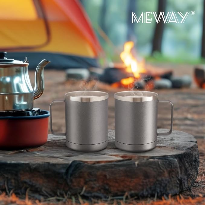 MEWAY 12oz Coffee Mug With Handle and Sliding Lid,Stainless Steel Travel Tumbler Cup with Handle,Double Wall Vacuum Insulated Camping Cup for Hot & Cold Drinks Tea (Cold Grey,Set of 1