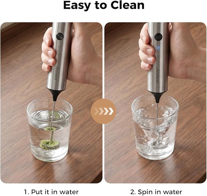 Rechargeable Milk Frother Handheld, 3 Speeds for Coffee, Latte | Electric Foam Maker with Dual Spring Whisk, Hot Chocolate, Portable Charging USB-C Stainless Steel Hand Drink Mixer