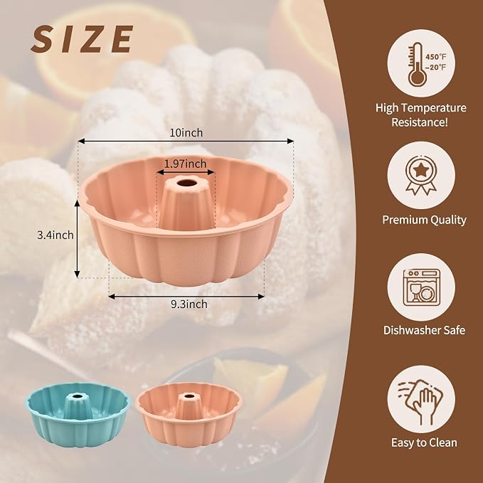 2 Pack Silicone Cake Pan,Jello Moldes Para Gelatinas，10 Inch, Pink+Blue | Nonstick,Cake Pans，moldes para gelatinas，Pound Cake Pan, Baking For Jello, Gelatin, Cake, Brownie and Bread