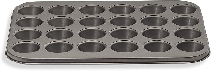 24-Cup Mini Muffin Pan - Non-Stick Carbon Steel Mini Cupcake Pan - Heavy Duty Metal Baking Tray, Warp-Resistant, PFOA Free & Dishwasher Safe