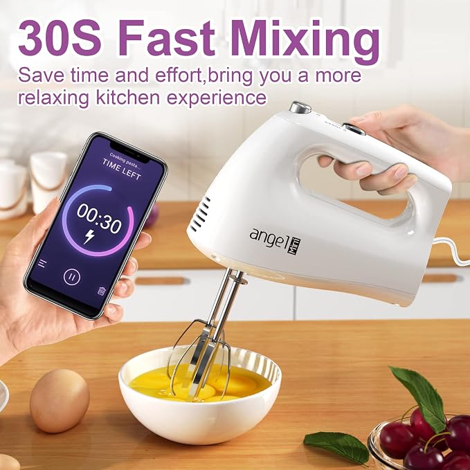 Hand Mixer, 400W Portable Kitchen Handheld Mixer with Eject Button, 5 Speed & 5 Stainless Steel Accessories, Egg Beaters and Whisk for Easy Whipping Cake, Cream, Batters, Cookies