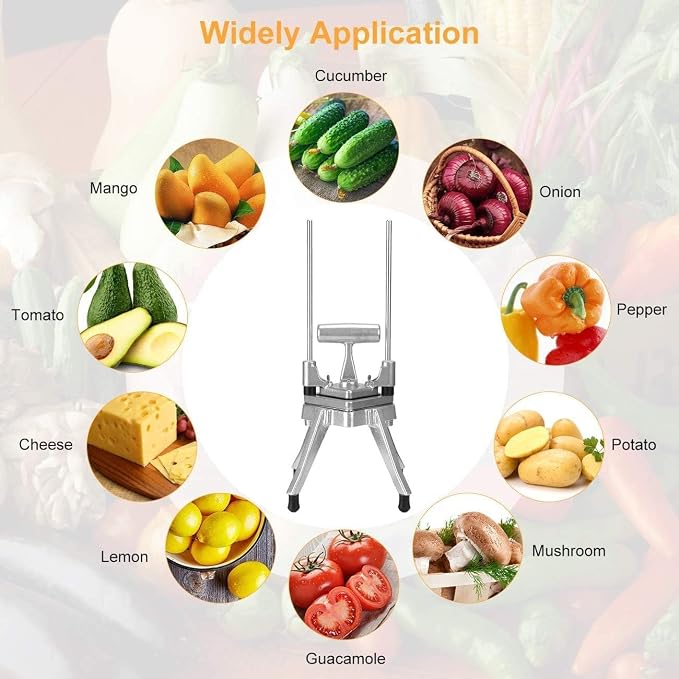 Commercial Vegetable Fruit Chopper W/6-Wedge Slicer&1/4″&3/8″&1/2" Blade Professional Food Dicer French Fry Cutter Stainless Steel Onion Slicer For Tomato Peppers Potato Mushroom