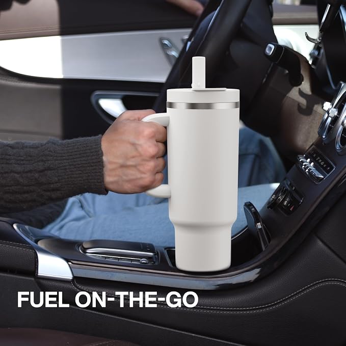 ENCOOL 40 oz Tumbler with Handle and Straw: Stainless Steel Insulated Tumbler Keeps Cold for 24 Hours, Leakproof Travel Cup Fits in Cup Holder and BPA-Free, Cotton Candy