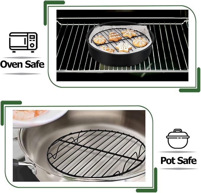 TeamFar Round Cooling Rack, 7.5" Non-stick Stainless Steel Baking Rack | 2 Pack Coated Cooking Wire Racks for Baking/Roasting/Steaming/Cooling, Healthy & Heavy-Duty, Oven Safe & Easy to Clean