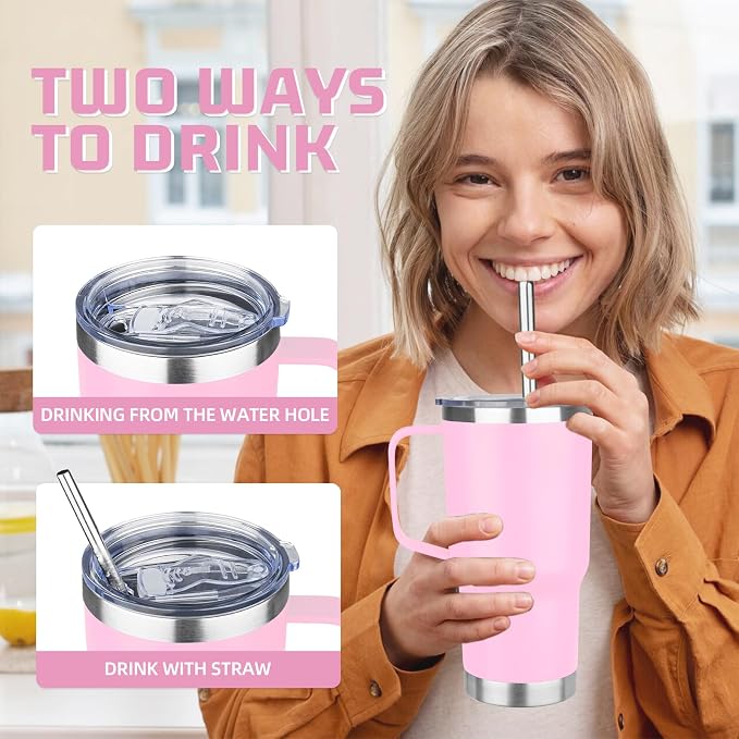 20oz Stainless Steel Insulated Tumbler with Handle and Lid, Double Wall Vacuum Insulated Coffee Mug, Leak Proof Travel Mug, Hot and Cold Drink, Mix Color-7