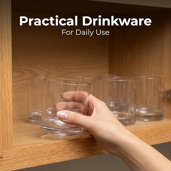 Zulay Kitchen Plastic Drinking Glasses (Set of 6) – 12oz Rocks Acrylic Shatterproof Cups for Home, Kitchen & Outdoors – Crystal Clear Glass Look – BPA & Lead-Free – Top-Rack Dishwasher Safe