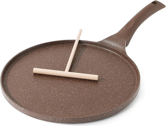 SENSARTE 12 Inch Nonstick Crepe Pan Granite Coating Pancake Pan Brown | Swiss Granite Coating Dosa Pan Pancake Flat Skillet Tawa Griddle with Stay-Cool Handle, Induction Compatible