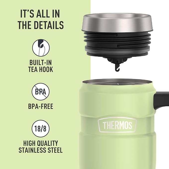 THERMOS Stainless King Travel Mug with Handle, 16oz, Matte Green | Vacuum-Insulated Travel Mug with Handle for Hot & Cold Drinks, Stainless Steel Coffee Mug with Lid for Commuting
