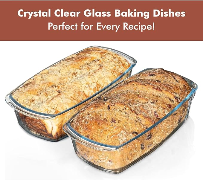 Razab LARGE 7.6 Cups/1800 ML/1.9 Qt Glass Loaf Pan with Lids (Set of 2) - Meatloaf Pan BPA free Airtight Lids Grip Handle Easy Carry, Microwave and Oven Safe - Loaf Pans For Baking Bread, Cakes
