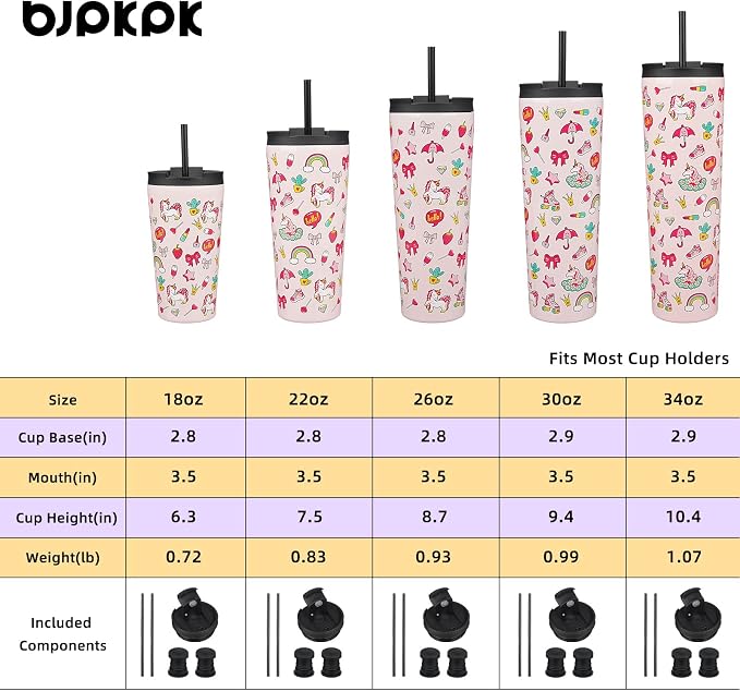 BJPKPK 34oz Coffee Tumbler with Straw, Insulated Stainless Steel Cup | Double Wall Vacuum, Leak Proof Lid, Keeps Hot/Cold/Iced, BPA Free, Travel & Outdoor, Unicorns