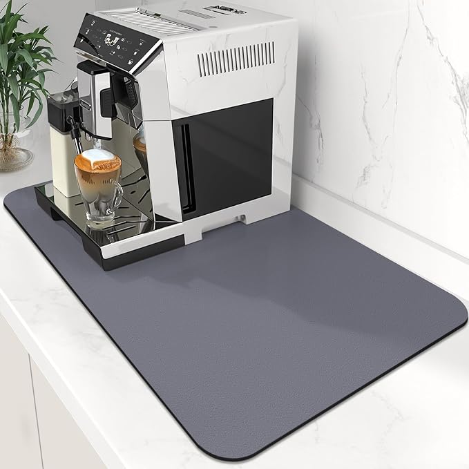 Coffee Mat Super Absorbent Dish Drying Mat Coffee Bar Mat 12"x 19", Grey | Match with Coffee Machine Accessories Large Drying Mats for Kitchen Counter