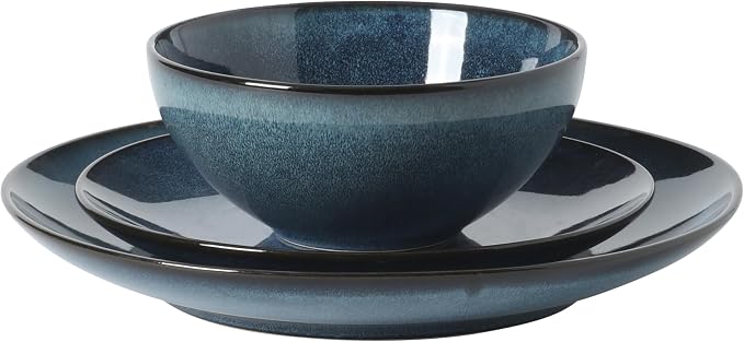 Gibson Elite Castle Peak Plates and Bowls Set, 12-Piece Dinnerware Set, Blue Reactive Glaze Stoneware Dishes, Dinner Plates, Salad Plates & Cereal Bowls