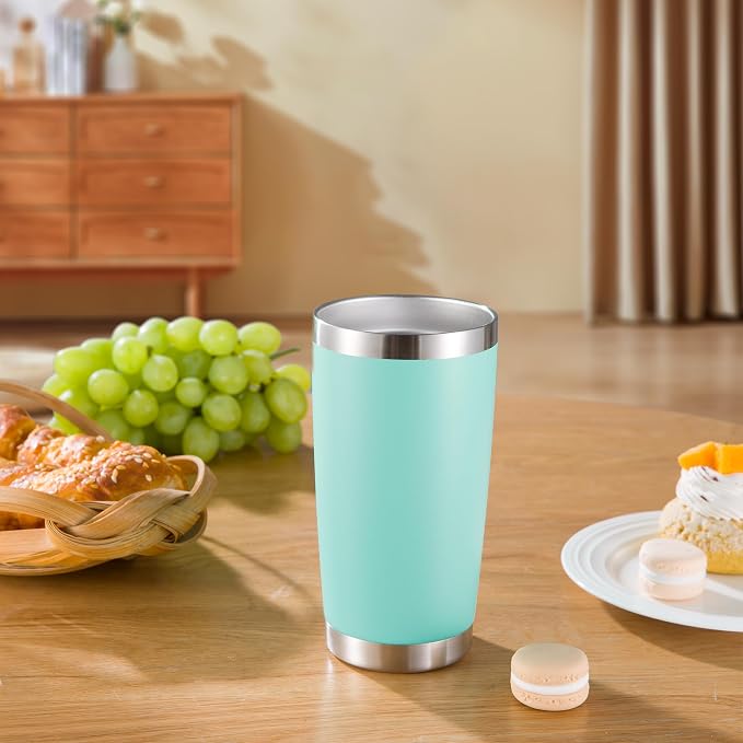 20 oz Tumblers Bulk Stainless Steel Tumbler with Lid, 6 Pack | Turquoise, 20oz Insulated Coffee Mug, Double Wall Vacuum, Powder Coated Cup, for Hot and Cold Drinks