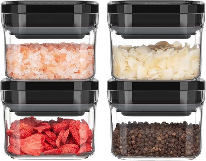 MR.SIGA 4 Pack Airtight Food Storage Container Set, BPA Free, Stackable | One-handed kitchen canister storage containers for dry goods and pantry organization, 360 ml (12.2 oz), small, black