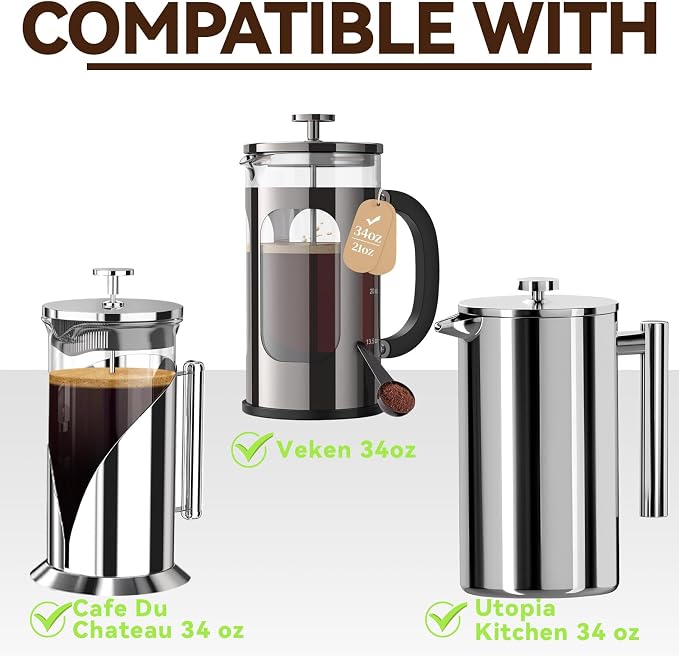 100 Pcs Disposable Coffee Filters for Veken 34oz, Cafe Du Chateau 34 Oz | Percolator Filters for Utopia Kitchen 34oz French Press, High Temperature Resistant, No Extra Paper Taste