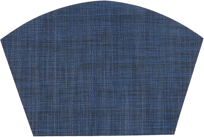 SHACOS Round Table Placemats Set of 7 Woven Vinyl Wedge Placemat with Centerpiece Mat Heat Resistant Place Mats Round Table Mats Wipe Clean (7, Blue Black)